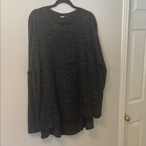 Dex Black and Gray Ribbed Collar Top